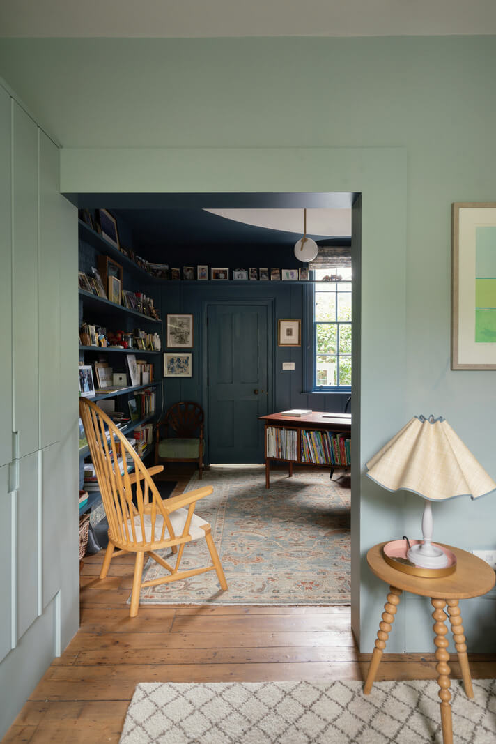 A Beautiful London Family Home with Colorful Accents 14 living room view into home office nordroom