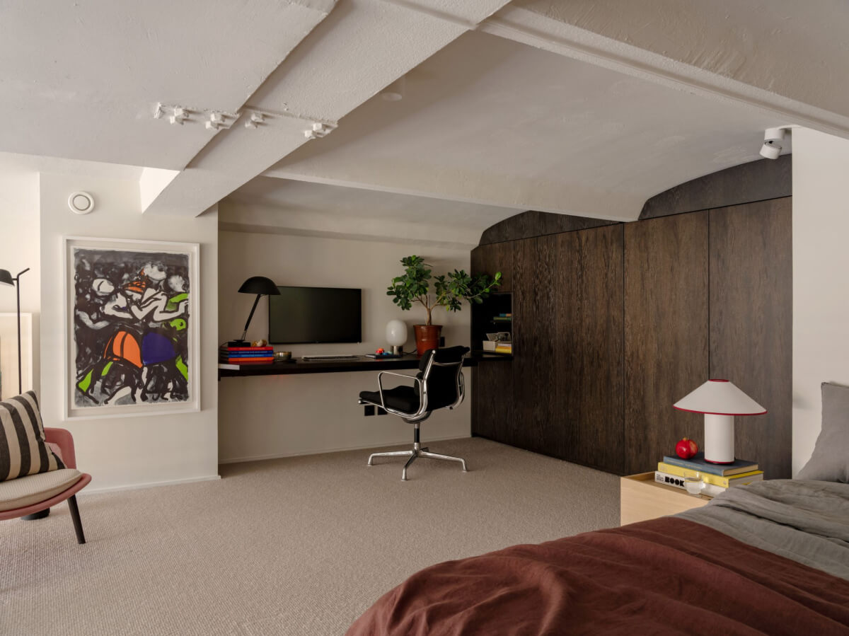 A Monochrome Loft with High Ceilings and Art 36 loft bedroom vaulted ceiling home office