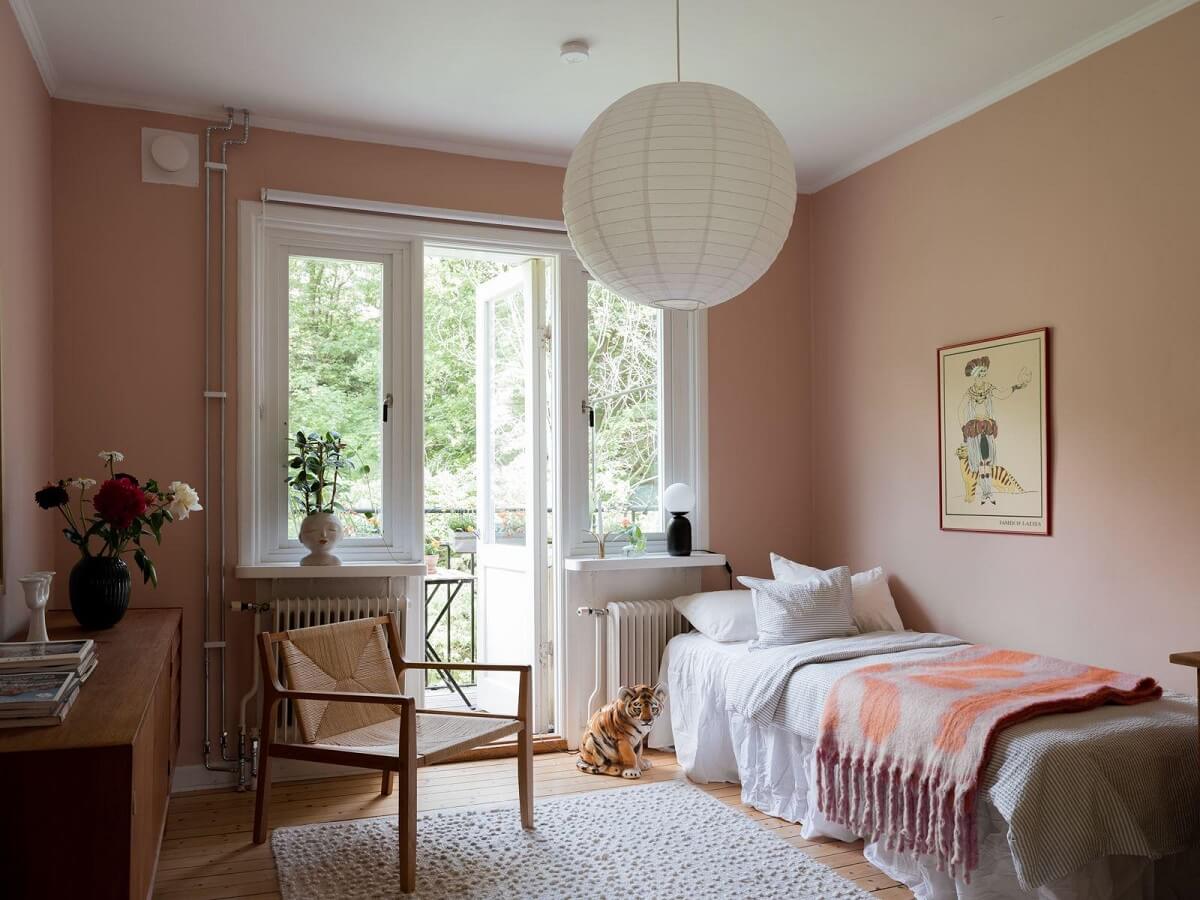 A Beautiful Renovated Maisonette Home with a Calm Color Palette 15 pink bedroom