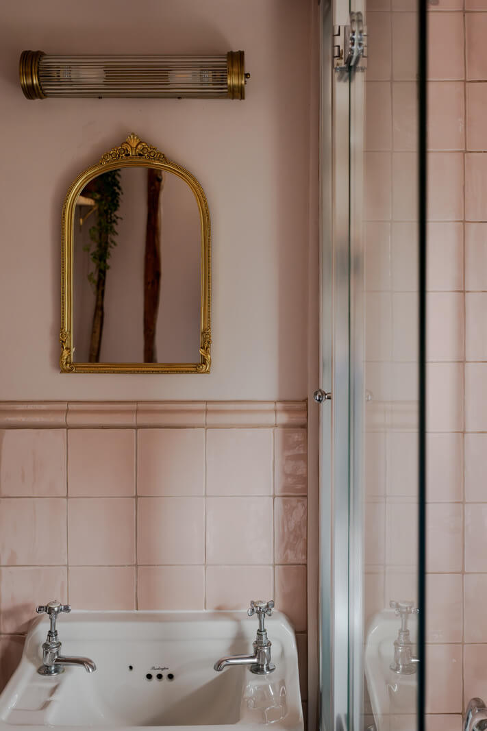 A Charming English Cottage with Historic Details 14 pink cottage bathroom A Charming English Cottage with Historic Details