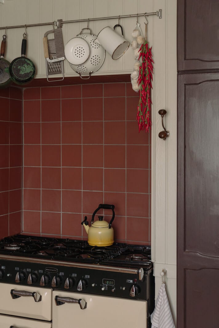 Pared Back Interiors in an English Home in Kent 16 red square tiles kitchen