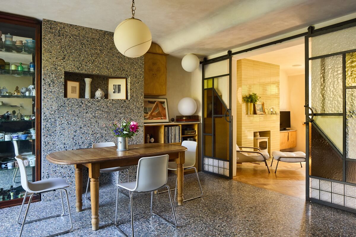 Stained Glass Doors and Terrazzo in a London Home 4 sliding steel stained glass doors nordroom
