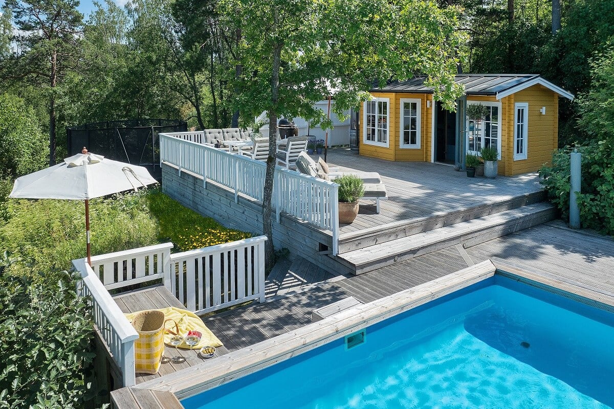 A Yellow Swedish Villa with Views of the Sea 26 swimming pool and garden house