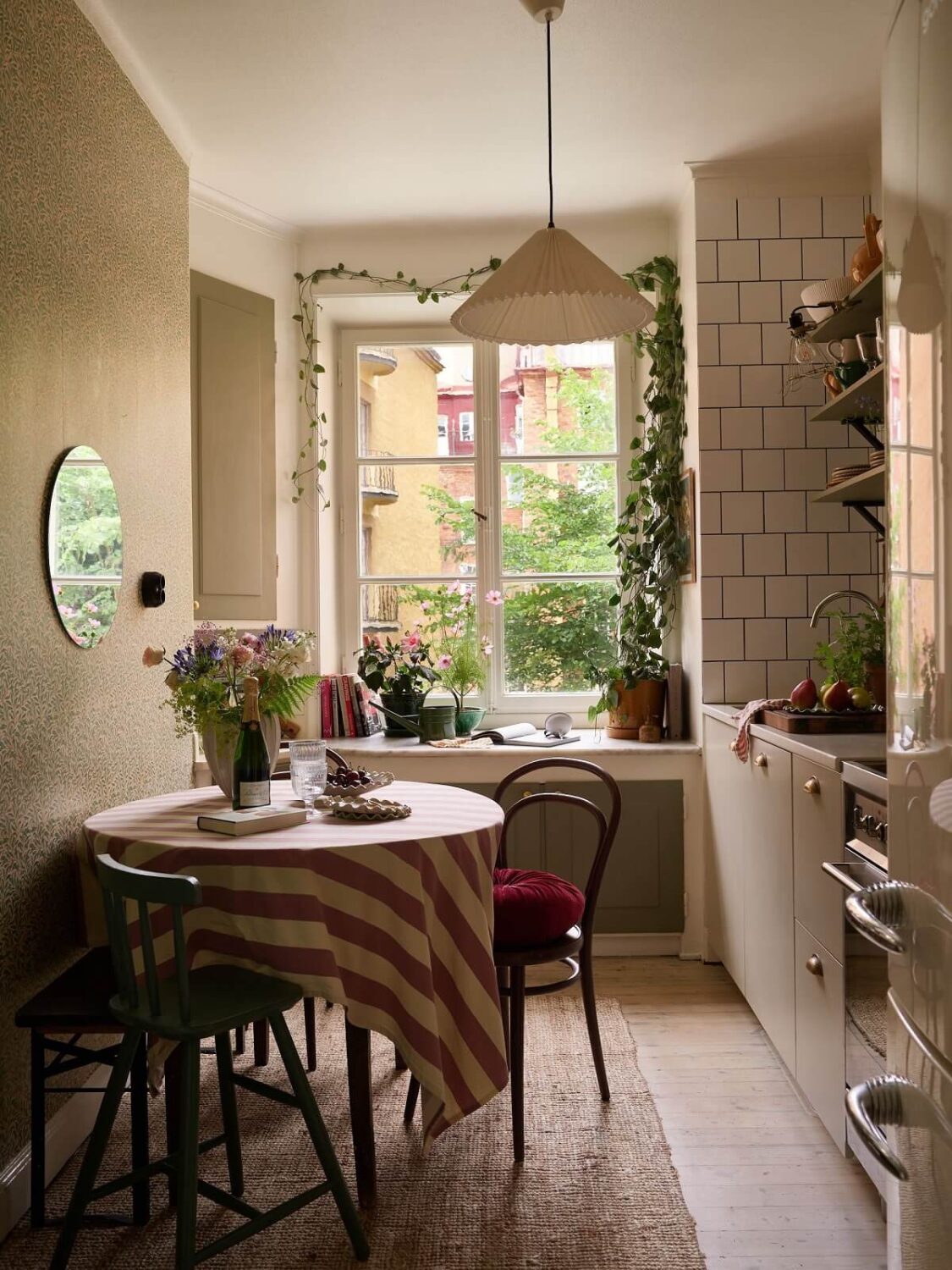 Best of 2024: Kitchens 22 vintage kitchen with green cabinets round table and william morris wallpaper nordroom