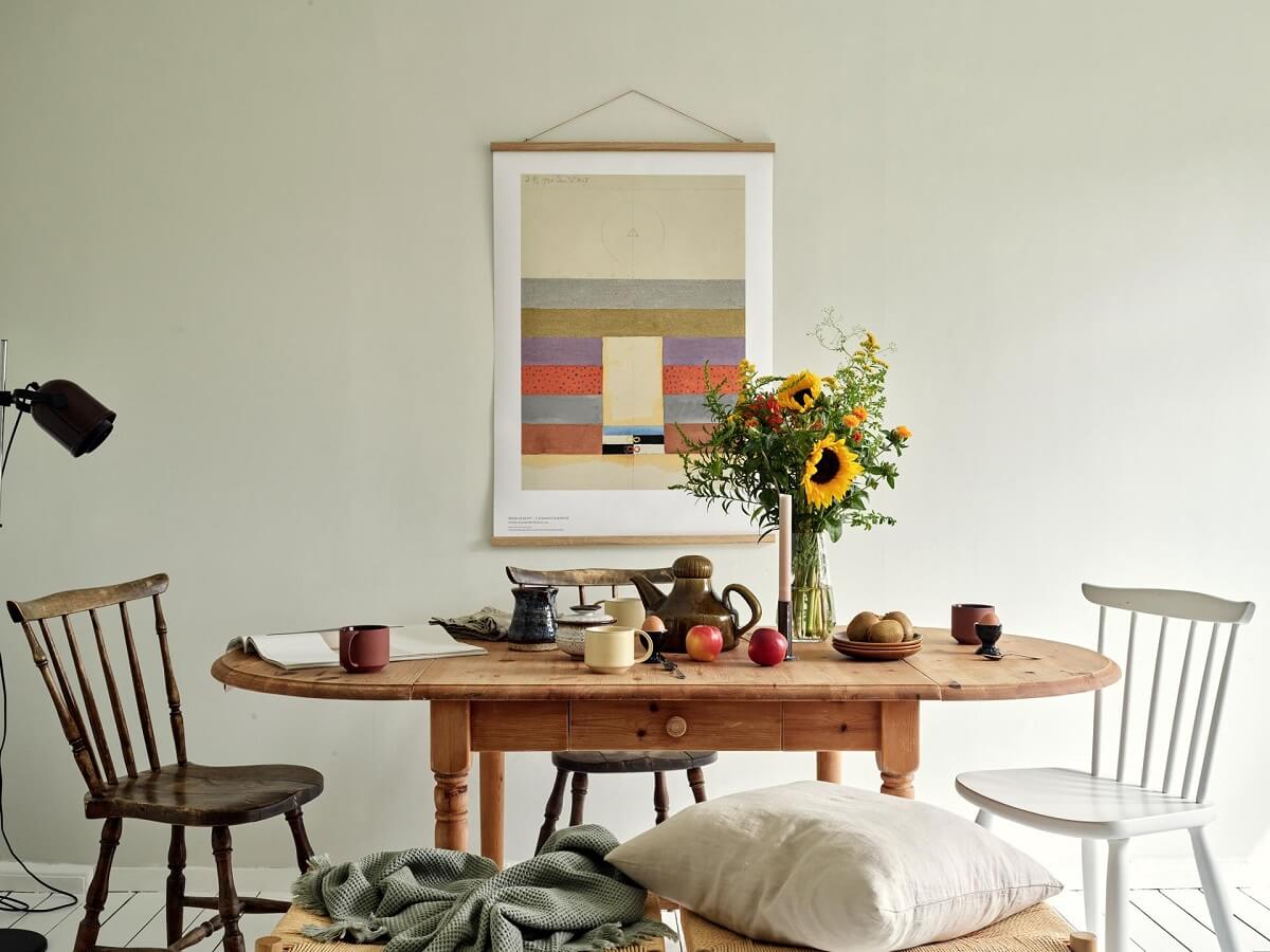 A Small Apartment with a Bright Open-Plan Kitchen & Bedroom 18 wooden dining table