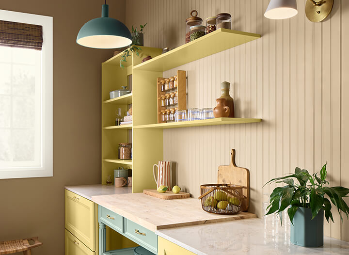 HGTV Home by Sherwin-Williams Color of the Year 2025: Quietude 24 yellow pantry HGTV Home by Sherwin-Williams Color of the Year 2025: Quietude