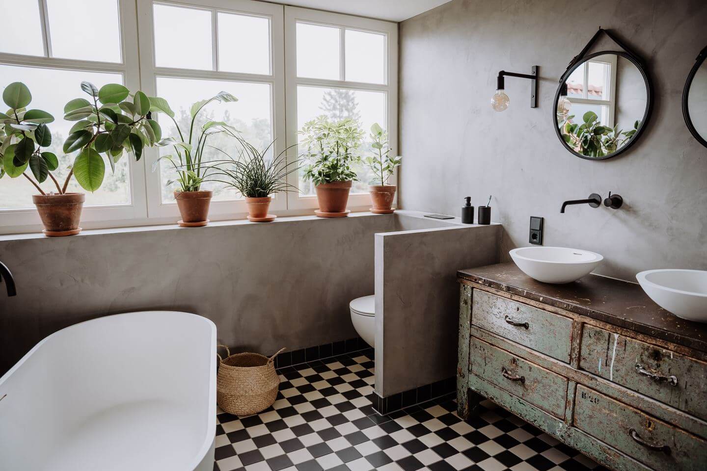 Best of 2024: Bathrooms 15 bathroom checkerboard floor rustic vanity