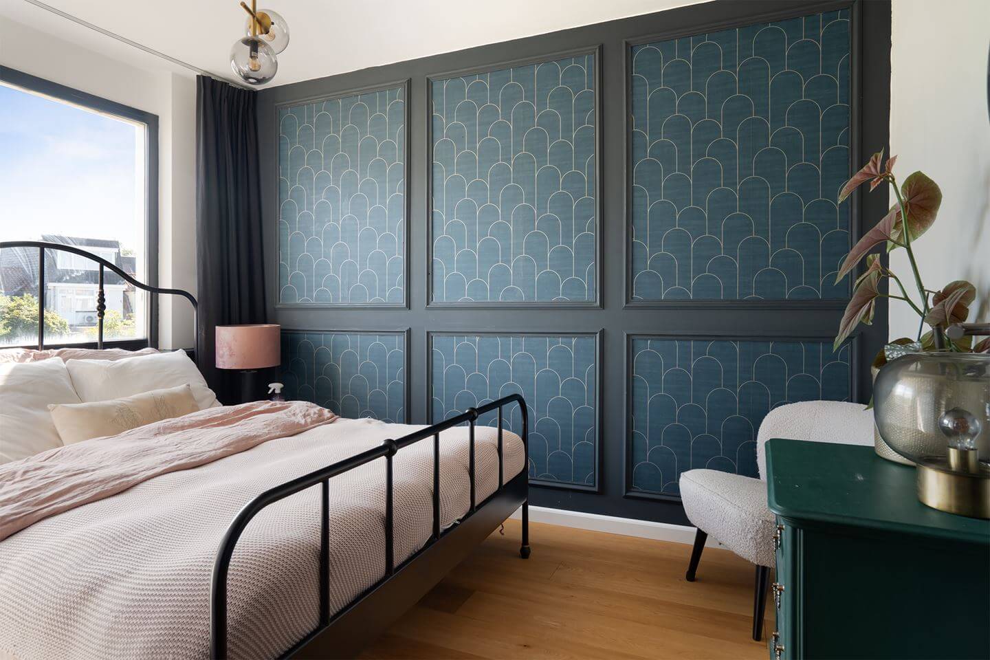 Rich Colors in a Charming Late 19th-Century Home in The Netherlands 19 bedroom blue patterned wall