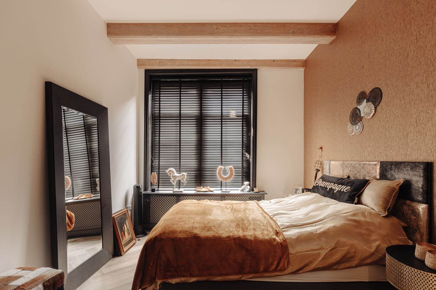 A Charming Apartment in a Historic Canal House 9 bedroom brown wallpaper black windows