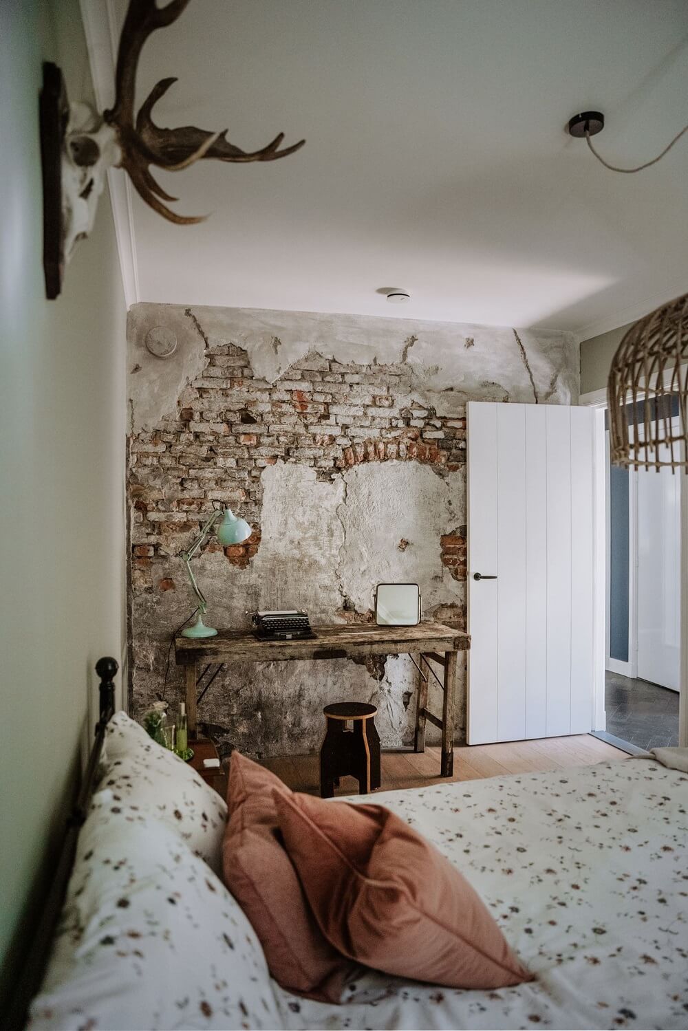 Historic Charm in a New Country House in The Netherlands 14 bedroom with raw brick wall