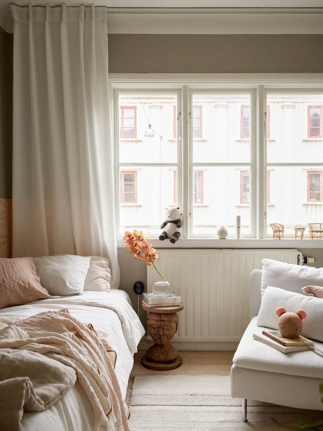 A Swedish Apartment with a Dark Blue Living Room and Exposed Brick 18 childrens bedroom