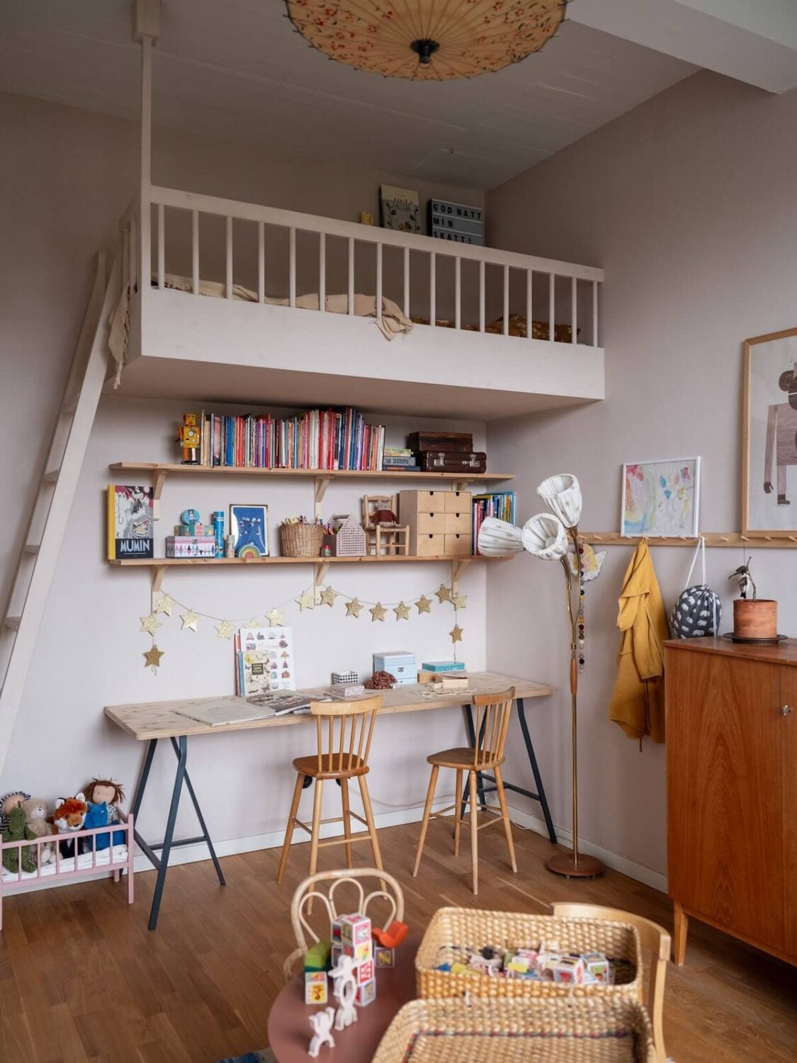 A Scandinavian Family Apartment with a Rusty Red Kitchen 23 childrens bedroom with loft bed