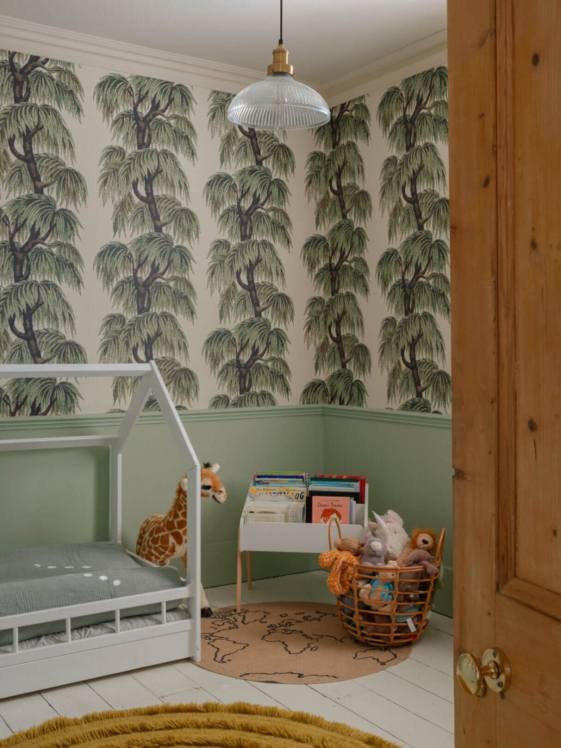 An English House with Carefully Restored Period Features 17 childrens bedroom with palm wallpaper