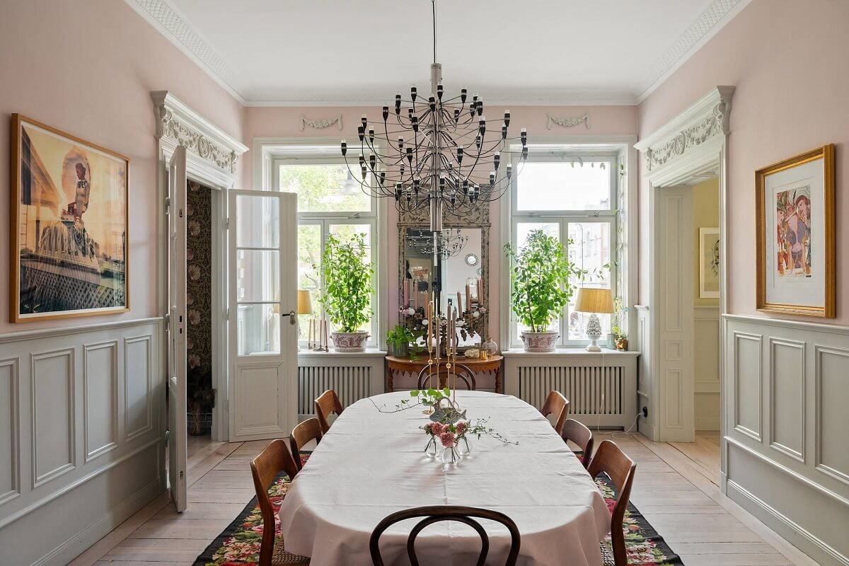 Bright, Spacious Rooms in a Classic Stockholm Apartment 2 dining room light gray paneled walls nordroom