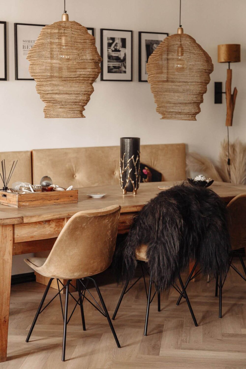A Charming Apartment in a Historic Canal House 6 dining space with wicker pendants