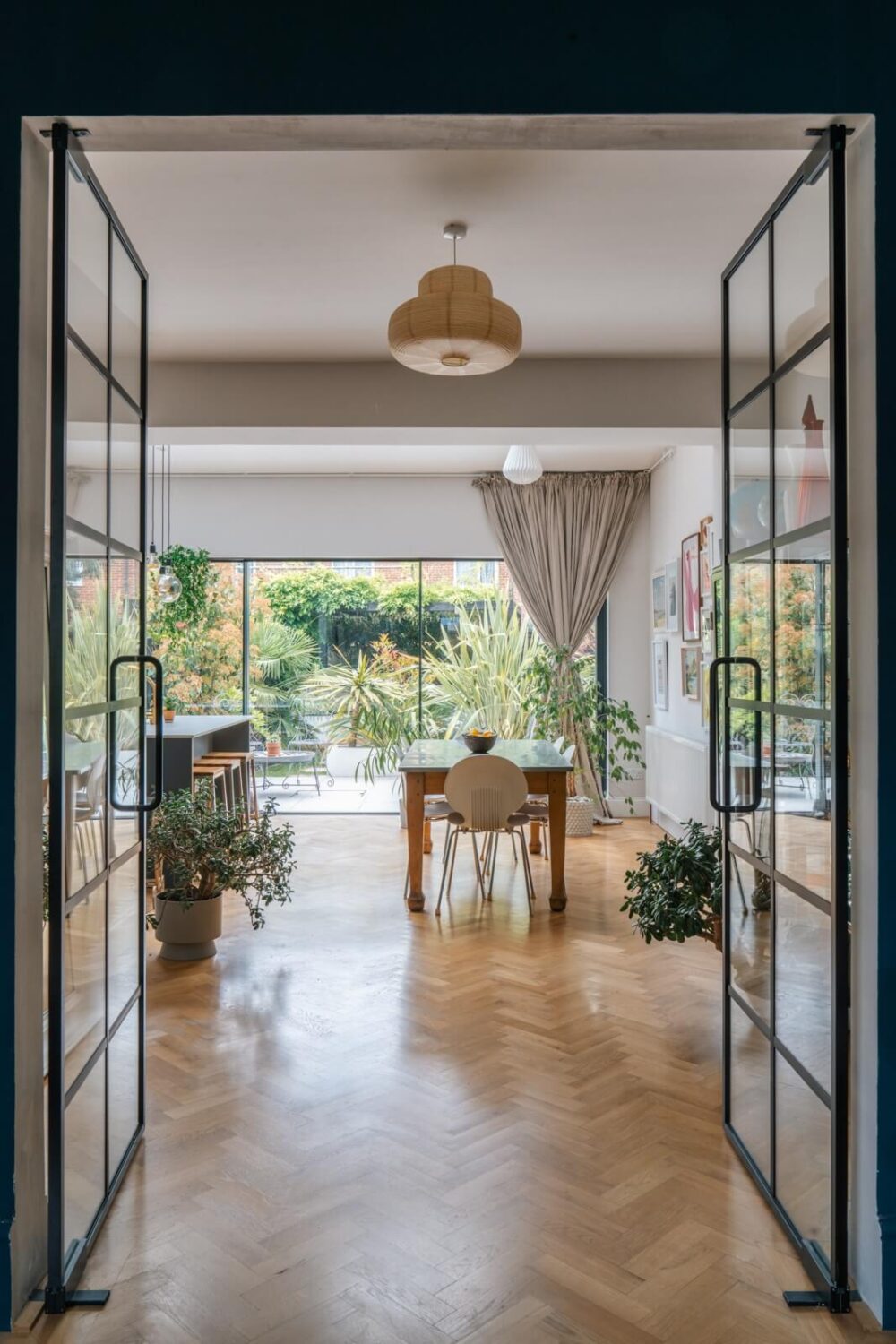 A Dark Blue Living Room in a Historic London Home 6 double steel glass doors
