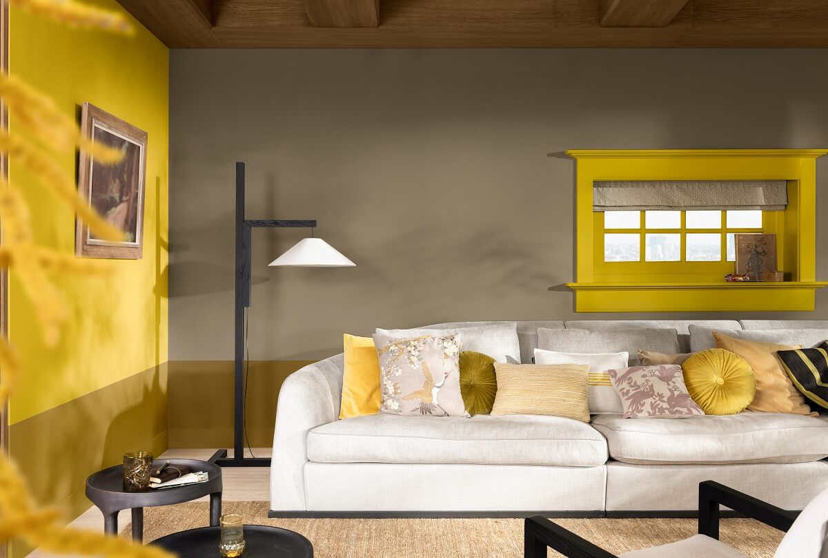 Dulux Colour of the Year 2025: True Joy 37 dulux-colour-of-the-year-2025-True-Joy-Pride gray yellow living room