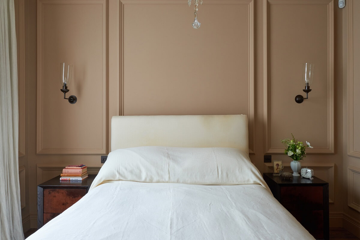 A Luxurious Two-Bedroom Maisonette in Primrose Hill 15 dusty pink bedroom wall paneling