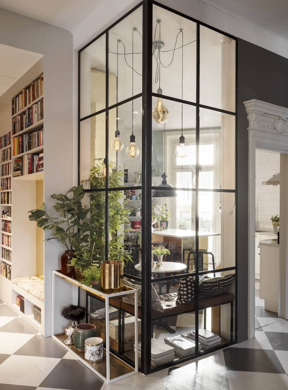 Bright, Spacious Rooms in a Classic Stockholm Apartment 12 glass industrial walls kitchen nordroom