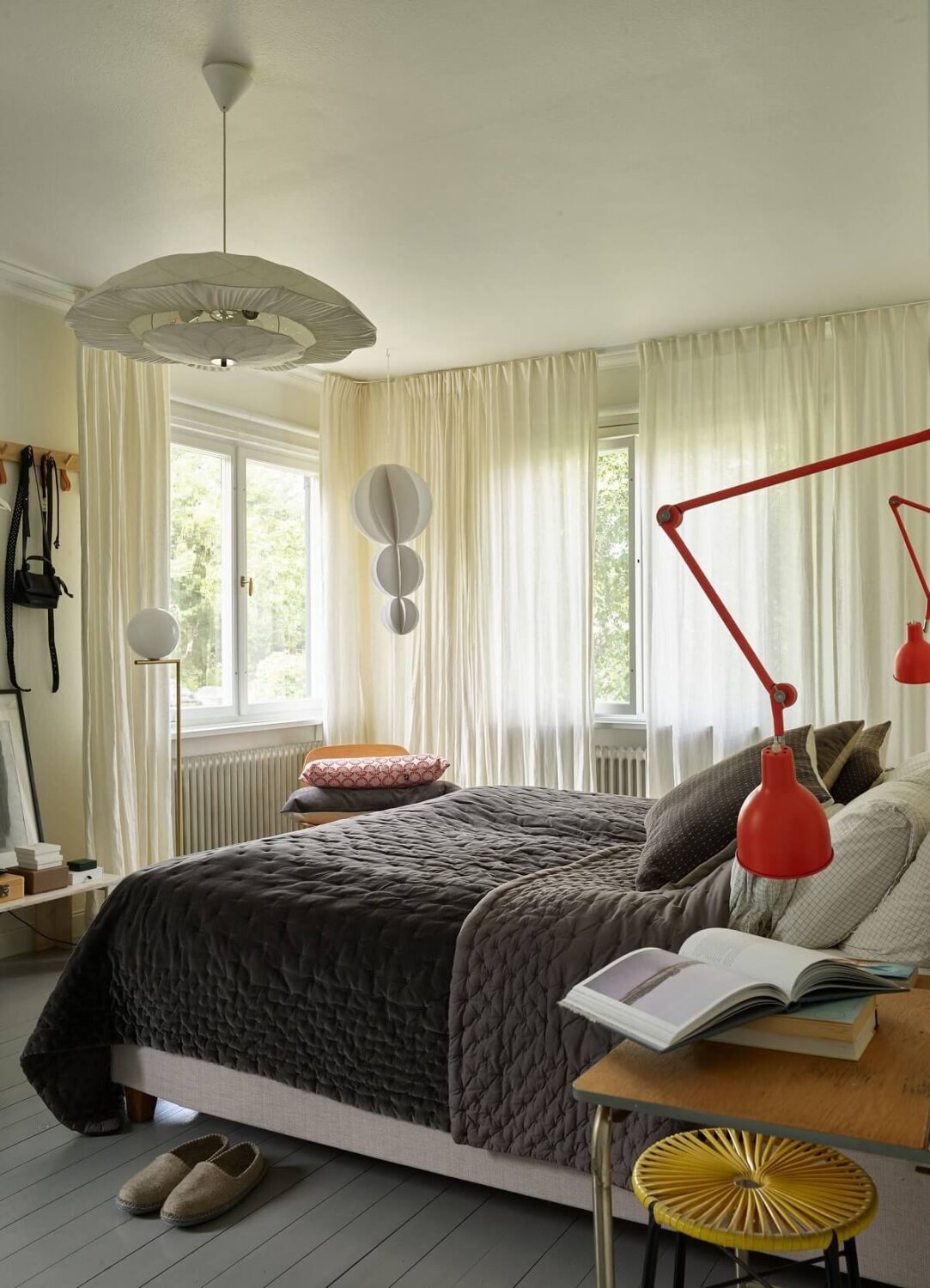 A 1940s House with Painted Floorboards in Sweden 13 gray bedroom with wooden floorboards