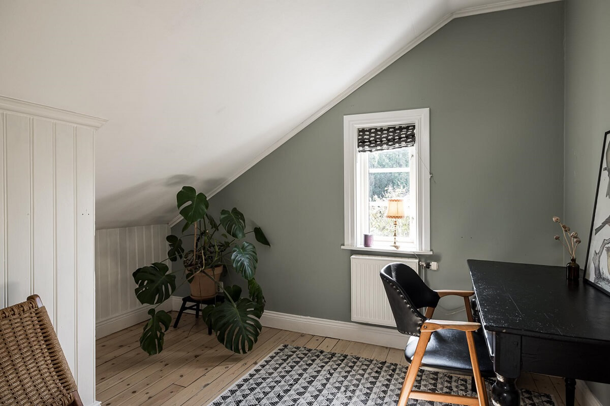 A Lovely Early 20th Century House with Wallpapers 12 gray home office slanted ceiling