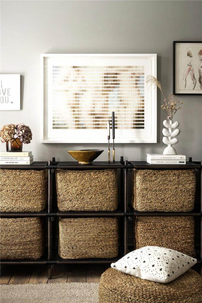 A Stylish Two Bedroom Maisonette in London 5 gray living room storage baskets
