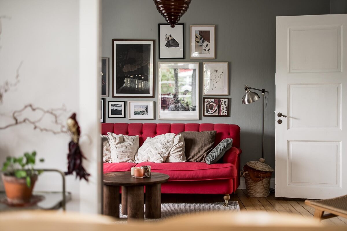 A Lovely Early 20th Century House with Wallpapers 6 gray living room with pink sofa