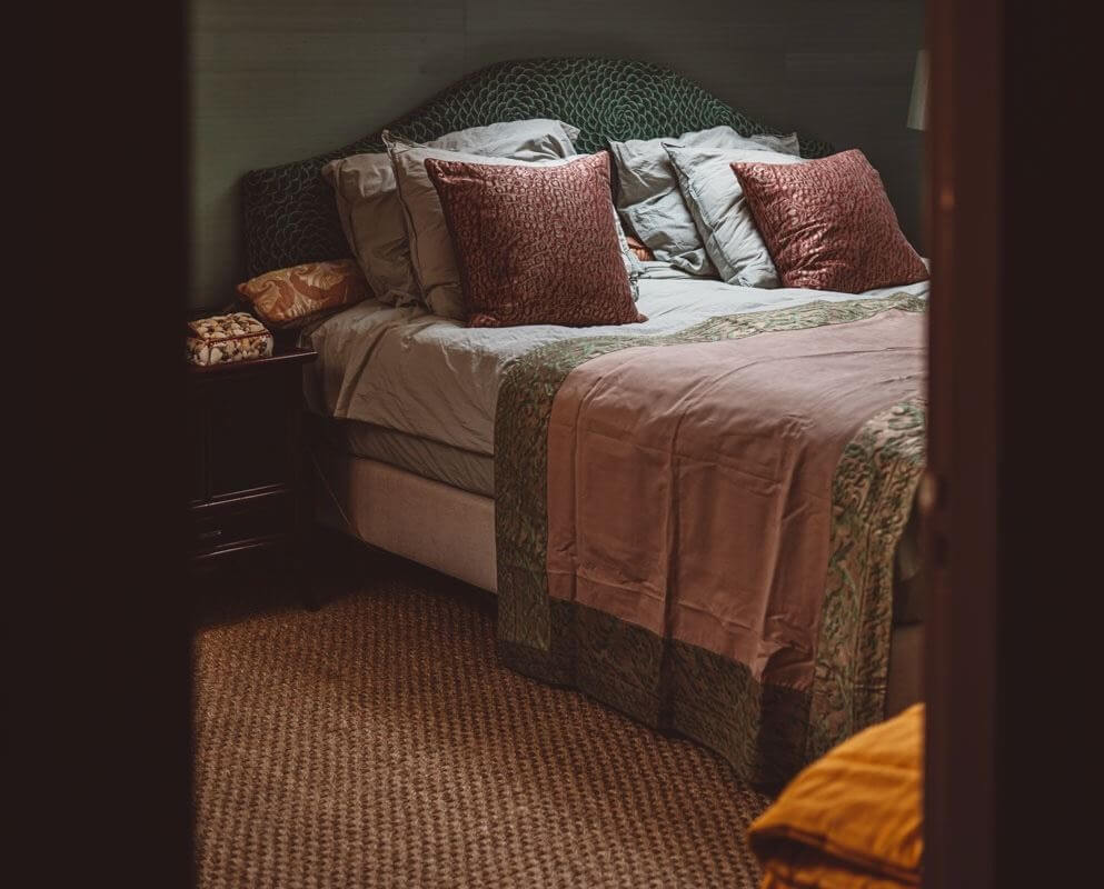 An Eclectic Colorful House in an Old Dutch Farmhouse 22 green and pink bedroom