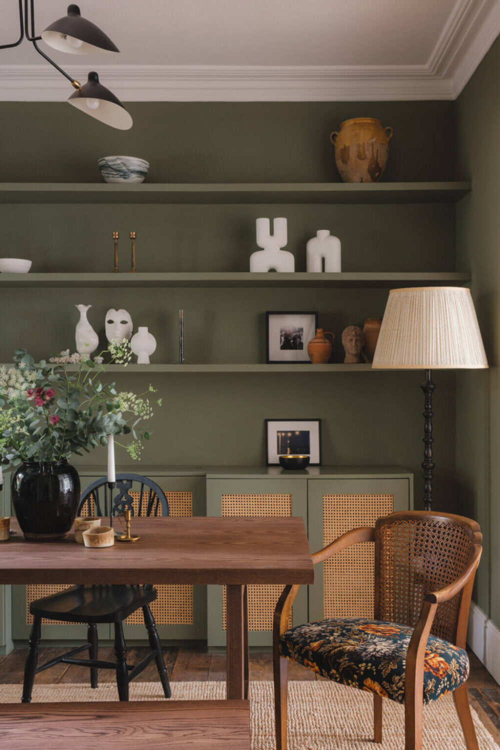 A Soft and Natural Color Palette in a Victorian Home 3 green dining room with wooden table