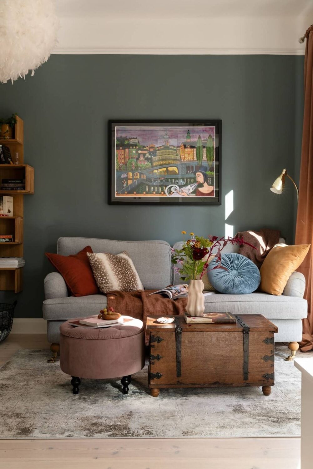 A Stockholm Studio Apartment with Warm Earthy Textiles 7 green studio apartment with earthy color accents nordroom A Stockholm Studio Apartment with Warm Earthy Textiles