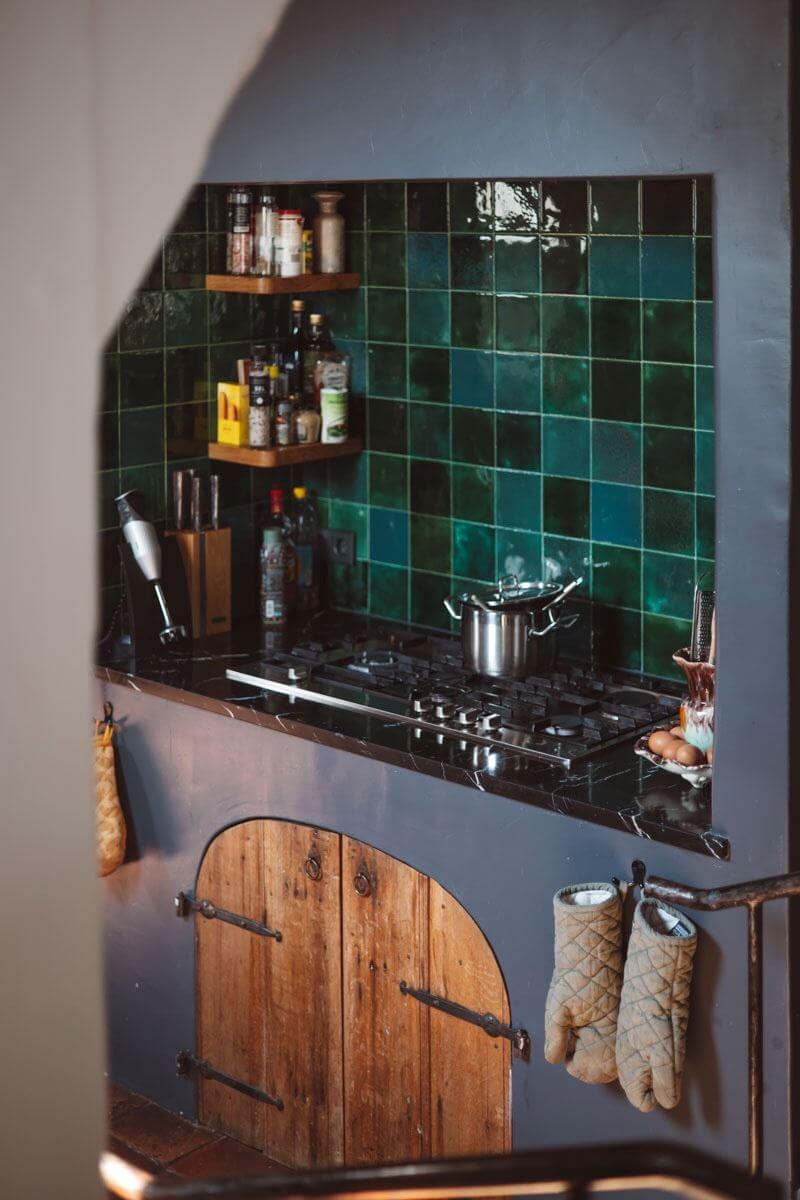 An Eclectic Colorful House in an Old Dutch Farmhouse 14 green tiles kitchen