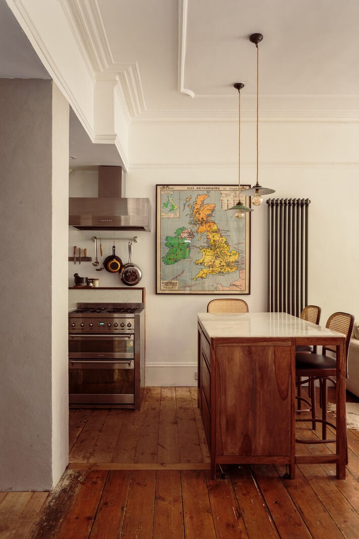 A Warm Ground Floor Apartment with Reclaimed Materials 6 kitchen with wooden island