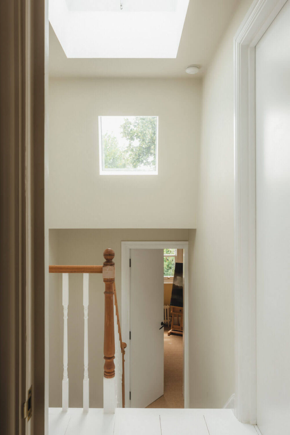 A Soft and Natural Color Palette in a Victorian Home 22 landing with skylight A Soft and Natural Color Palette in a Victorian Home