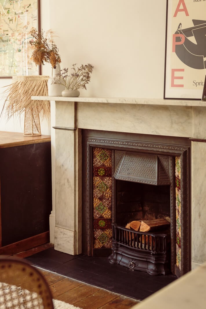 A Warm Ground Floor Apartment with Reclaimed Materials 4 living room fireplace