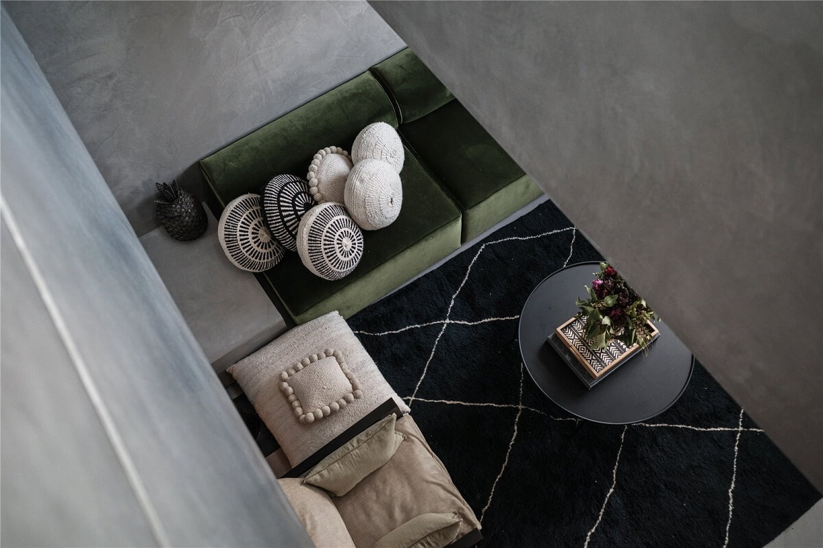 An Industrial, Loft-Style Duplex with Japanese Landscaped Roof Terraces 4 living room from above