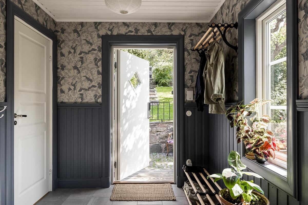 A Lovely Early 20th Century House with Wallpapers 3 moody hallway with wallpaper
