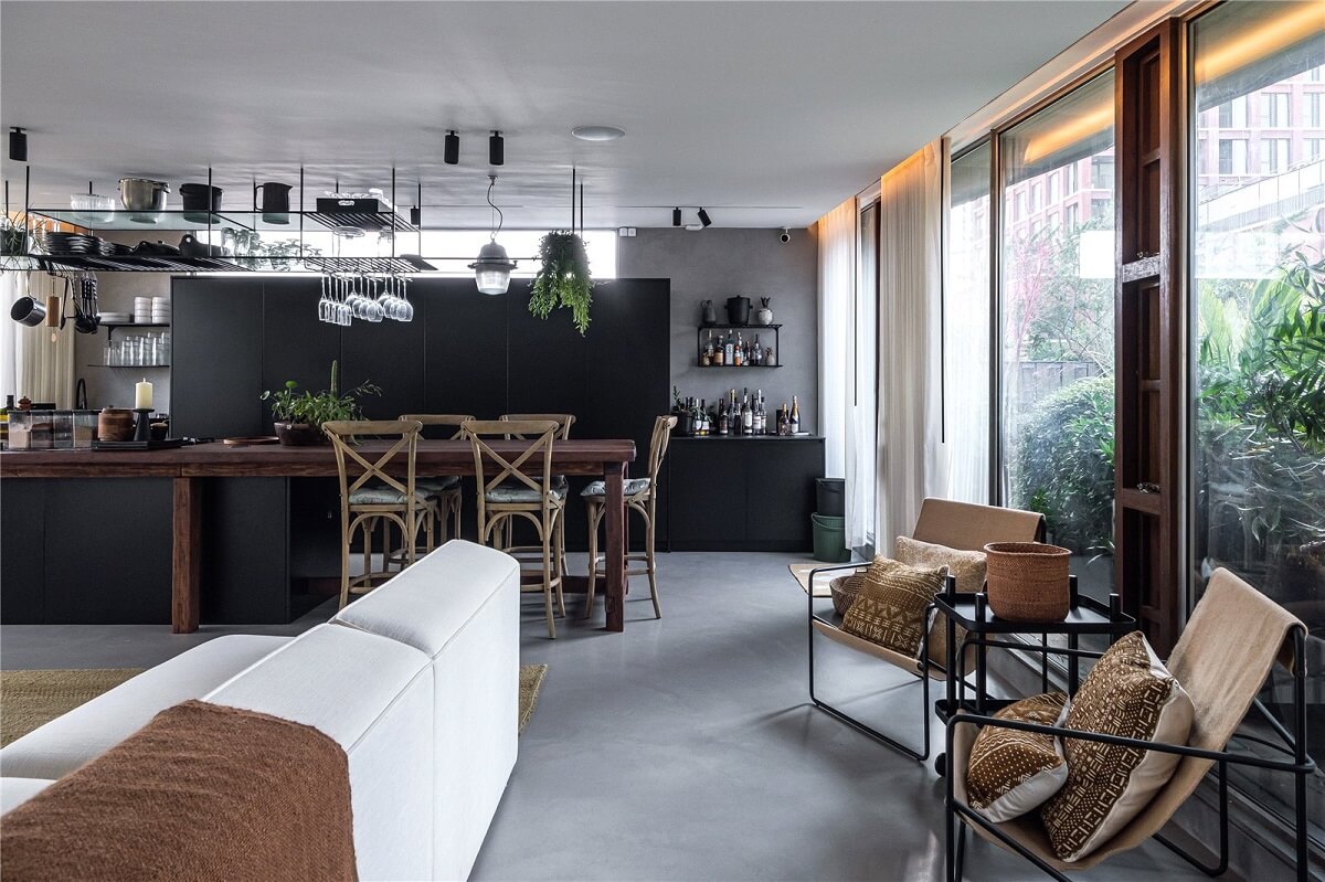 An Industrial, Loft-Style Duplex with Japanese Landscaped Roof Terraces 13 open plan kitchen and living room