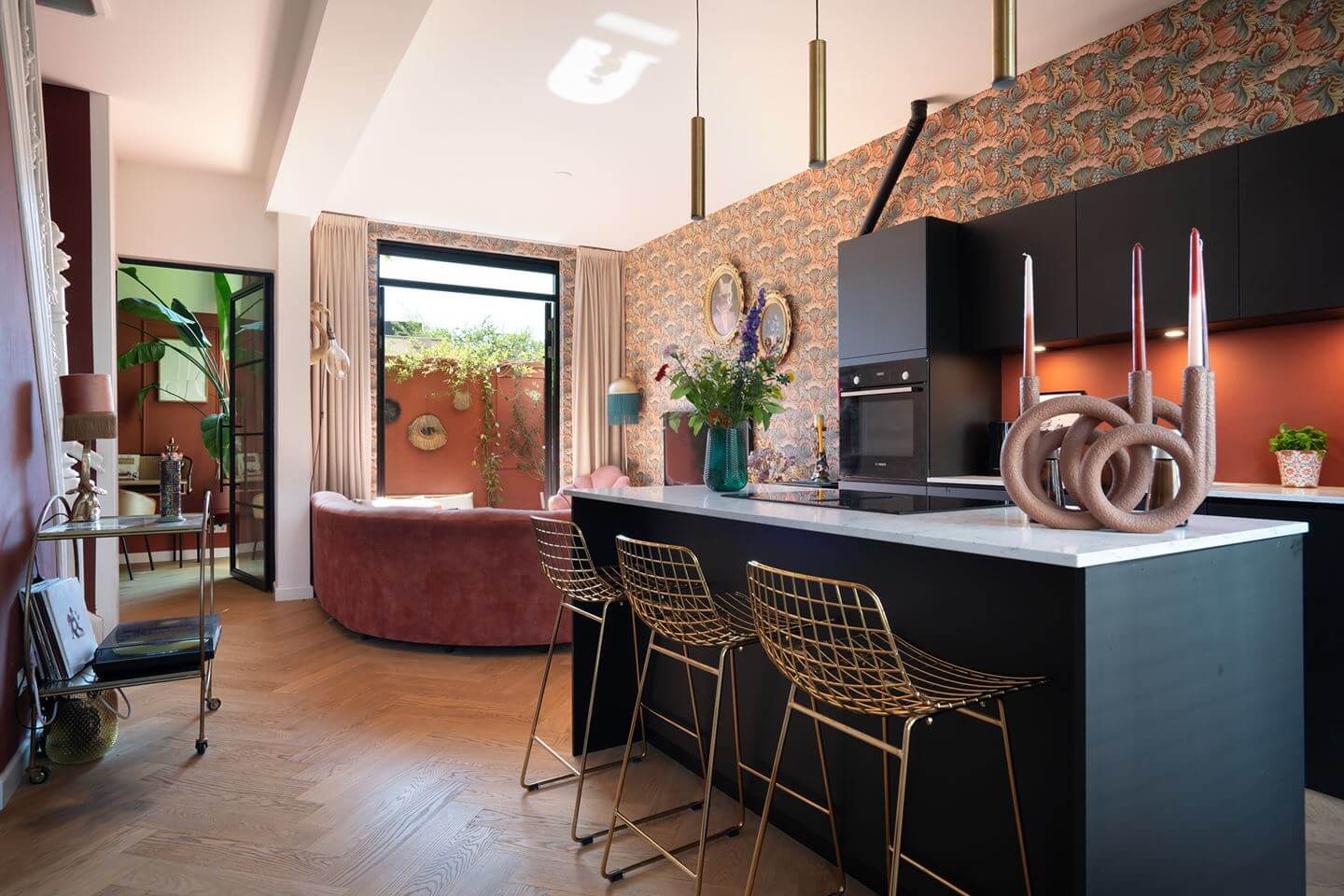 Rich Colors in a Charming Late 19th-Century Home in The Netherlands 6 open plan kitchen and living room