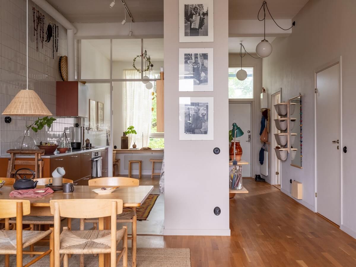 A Scandinavian Family Apartment with a Rusty Red Kitchen 17 open plan living space scandi home