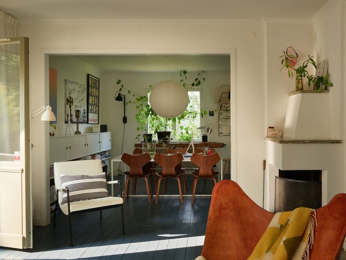 A 1940s House with Painted Floorboards in Sweden 4 open plan living space scandinavian design