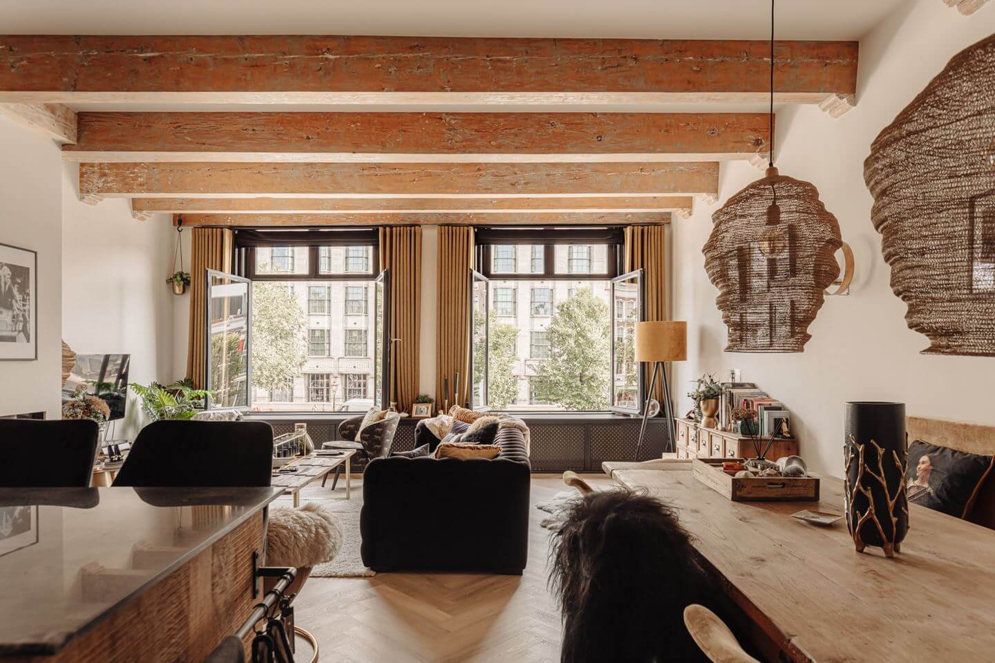A Charming Apartment in a Historic Canal House 4 open plan living space wooden beams
