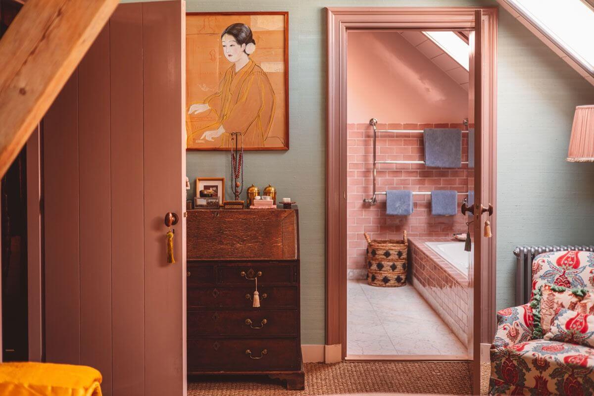 An Eclectic Colorful House in an Old Dutch Farmhouse 23 pink bedroom en suite
