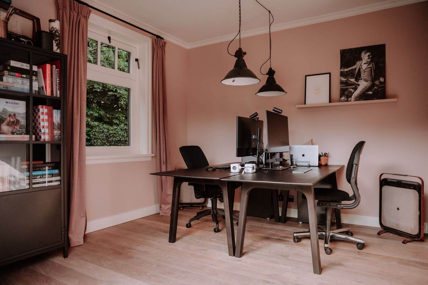 Historic Charm in a New Country House in The Netherlands 12 pink walls home office double desk