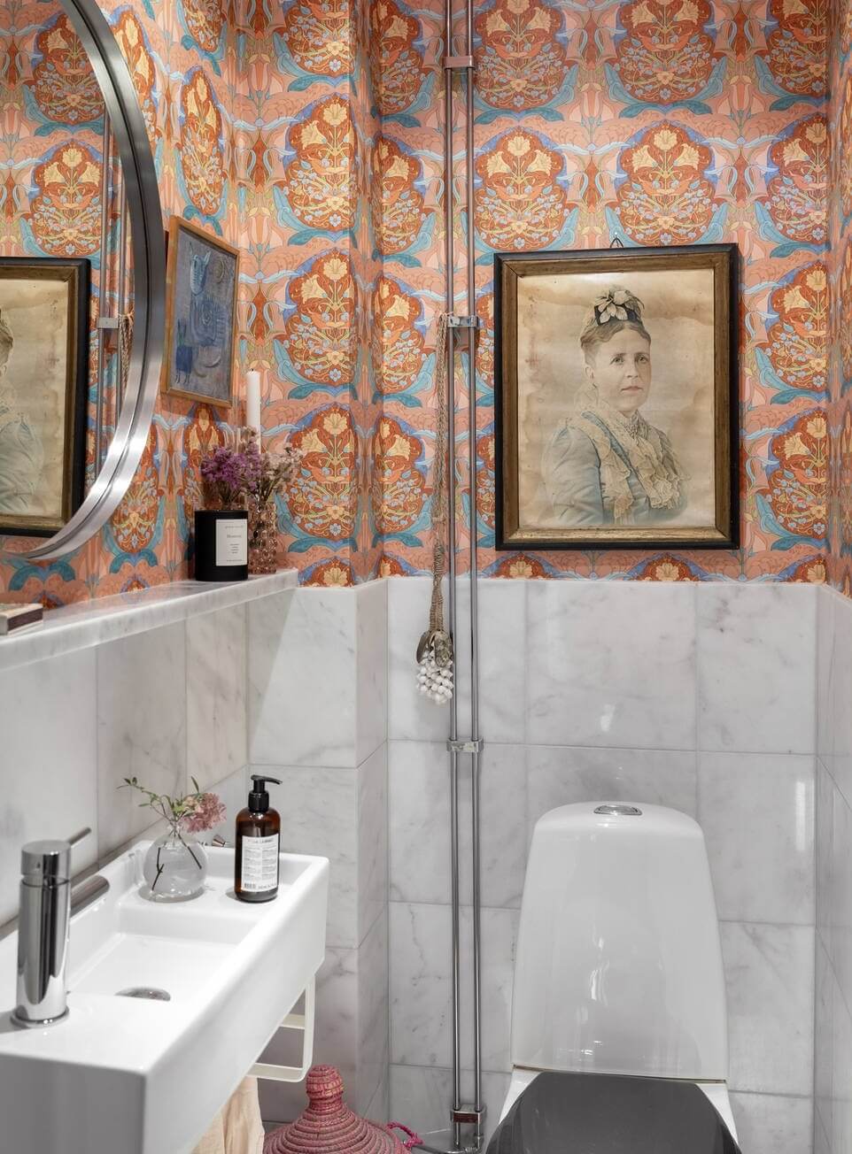 Bright, Spacious Rooms in a Classic Stockholm Apartment 18 powder room with wallpaper