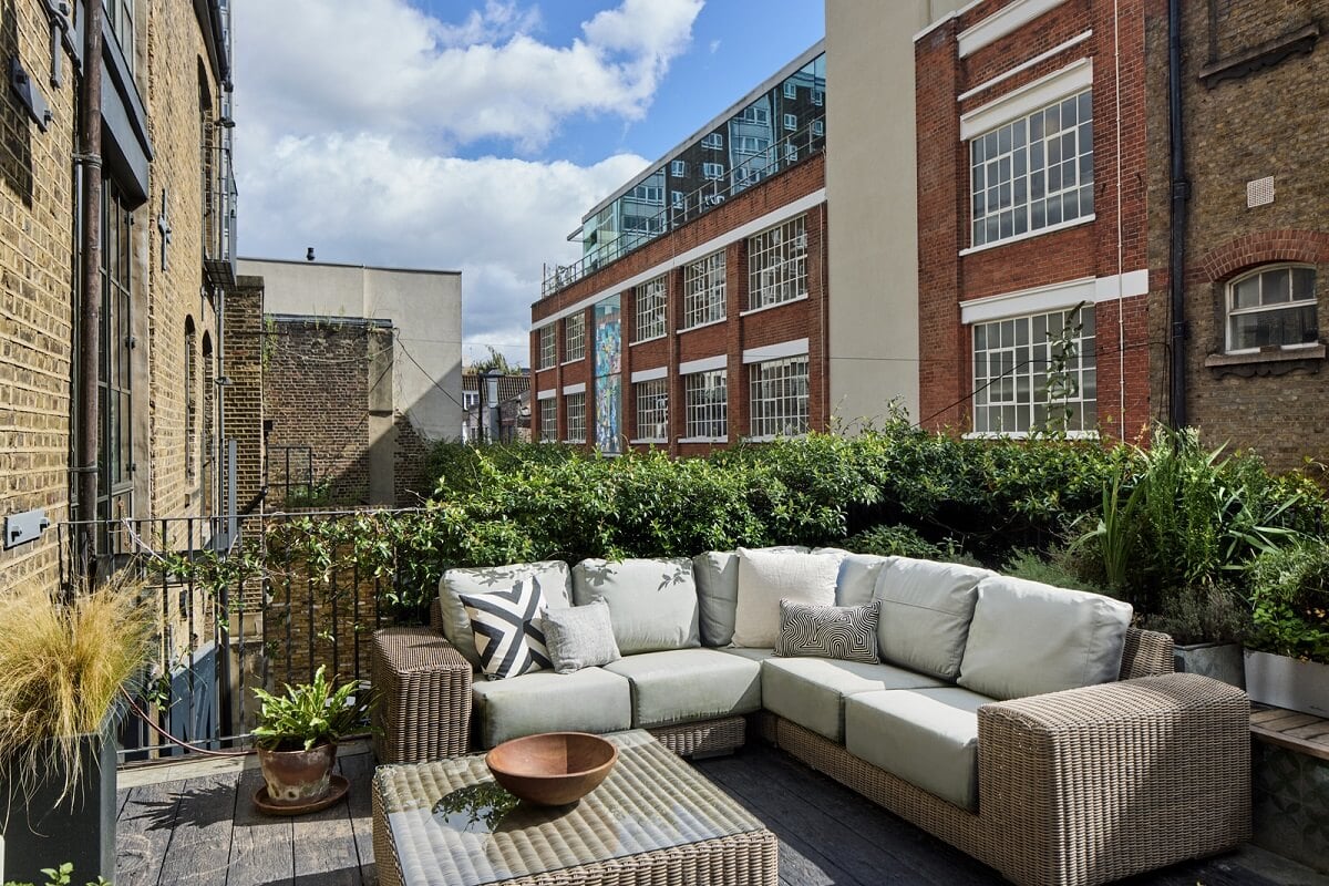 An Industrial and Colorful Warehouse Conversion in London 23 roof terrace warehouse apartment