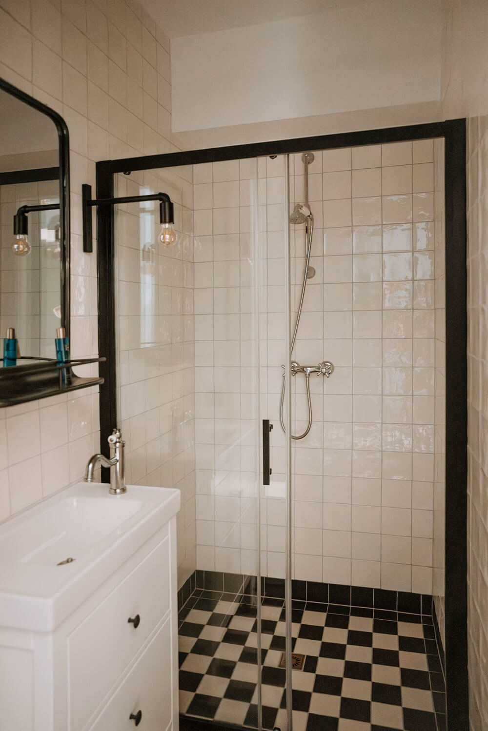 Historic Charm in a New Country House in The Netherlands 16 shower with checkerboard floor