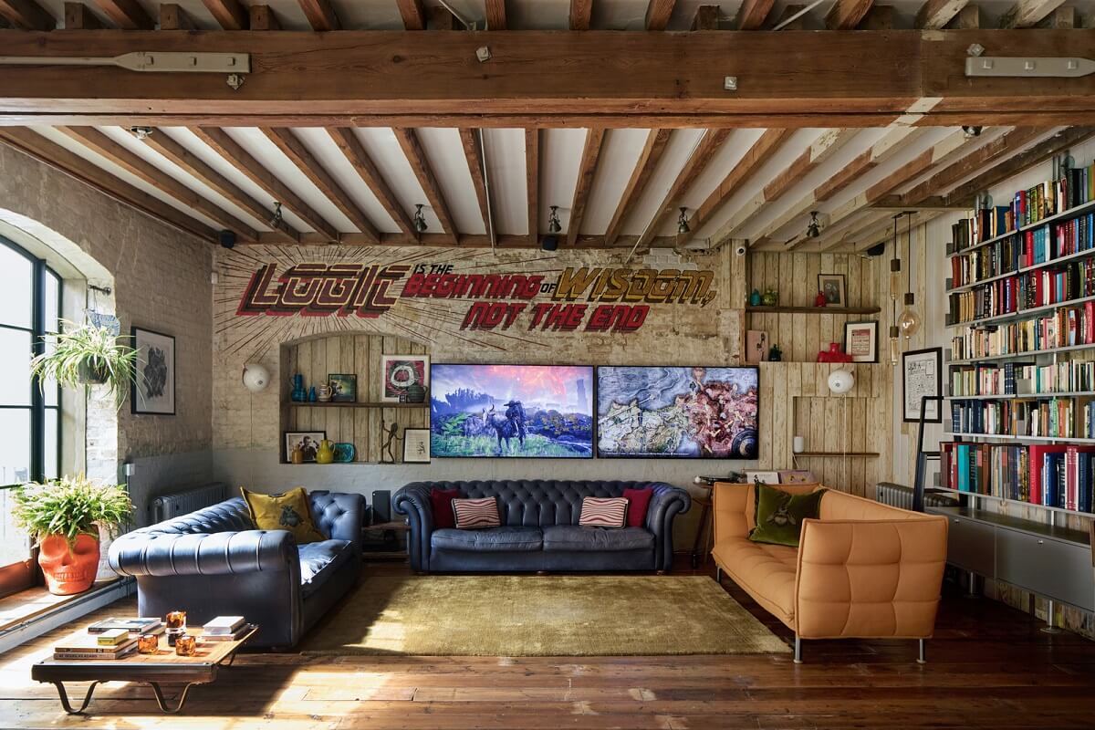 An Industrial and Colorful Warehouse Conversion in London 9 sitting area industrial warehouse apartment