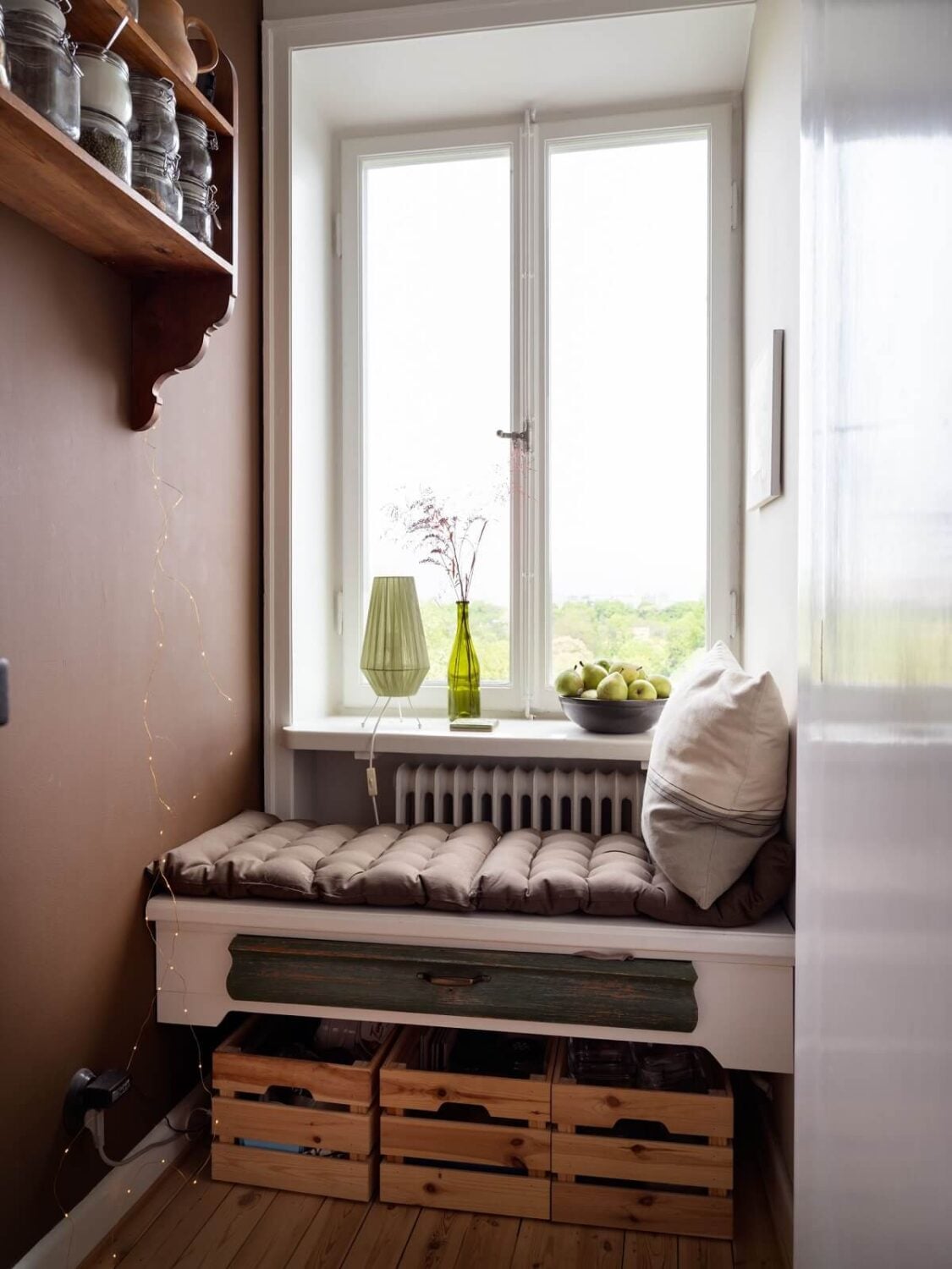 A Small Apartment with an Ochre Yellow Kitchen 12 small window seat kitchen nordroom