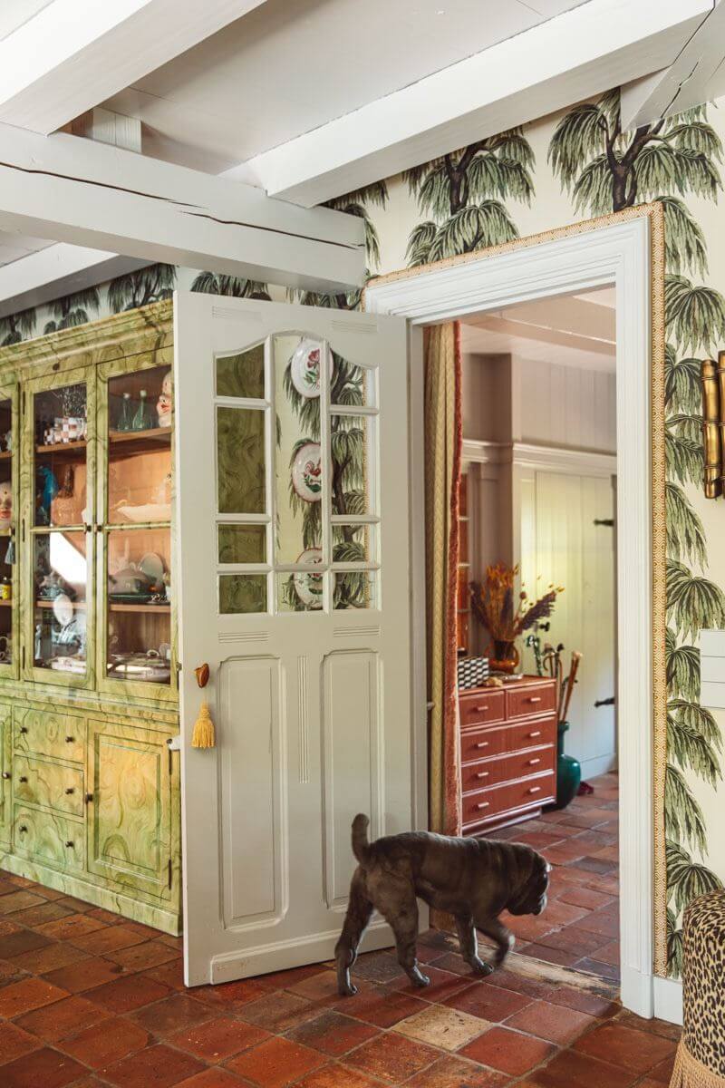 An Eclectic Colorful House in an Old Dutch Farmhouse 10 stone floor palm wallpaper