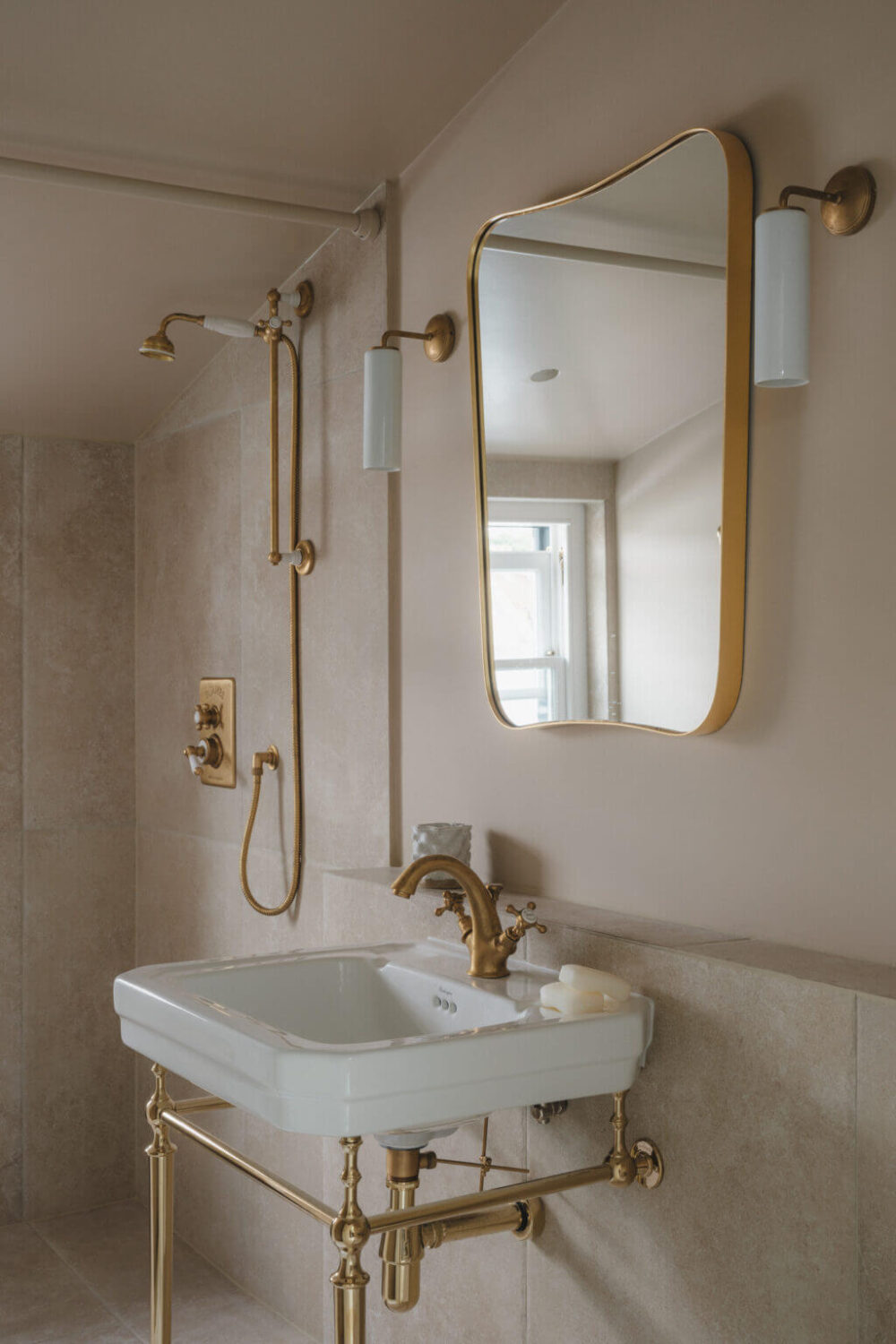 A Soft and Natural Color Palette in a Victorian Home 20 stylish small bathroom brass fittings